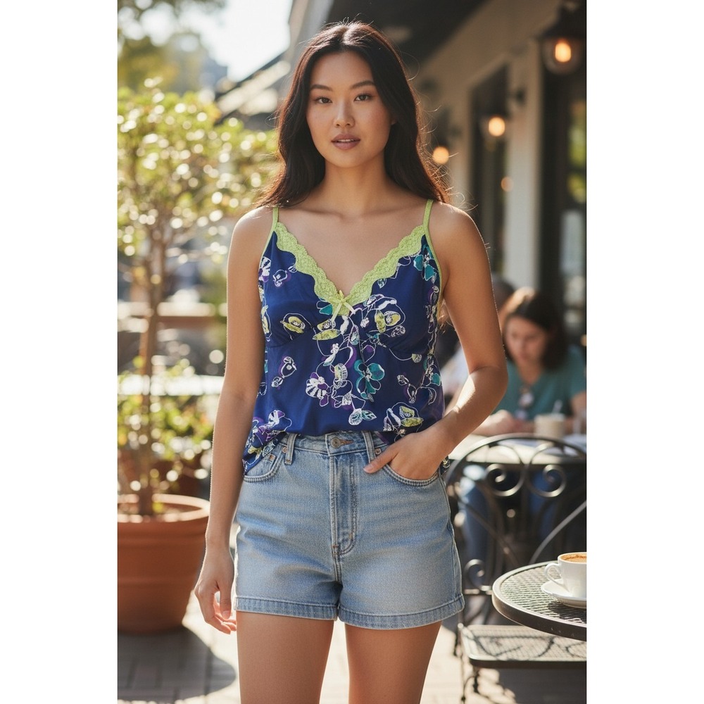 Camisole‎ Women 22 Blue Floral Lace Coquette Babydoll Y2K Romantic Layering
